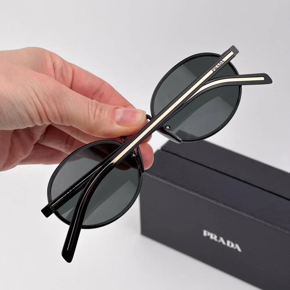 Prada PRB56S Oval Sunglasses – Black Frame with Dark Grey Lenses | Model AAV08Z - Picture 2 of 10